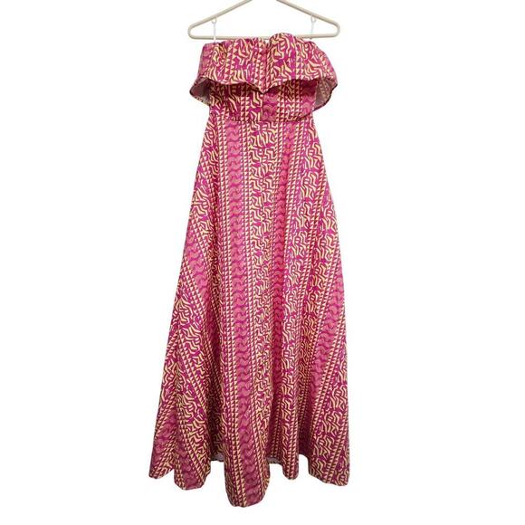 Anthropologie Kahindo Tanzania Maxi Dress Ruffle Strapless Cotton w/ Pockets - Picture 3 of 12